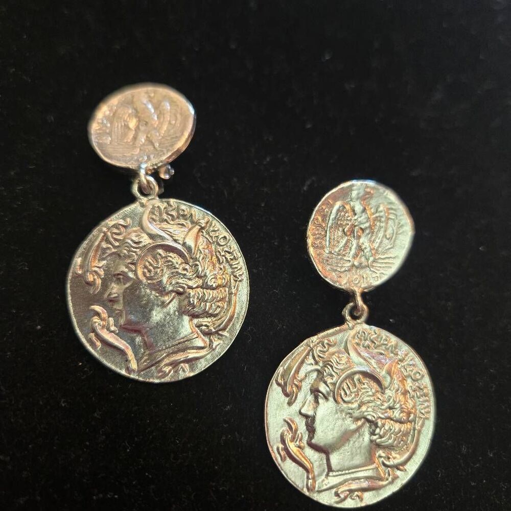 Dauplaise Vintage Roman Coin Silver Earrings Clip